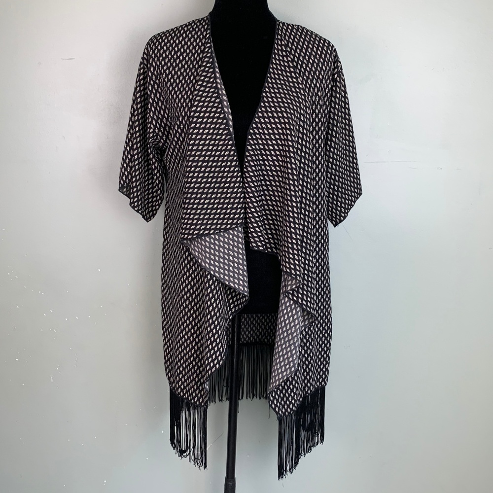LuLaRoe Monroe‎ Kimono Black White Fringe Size S